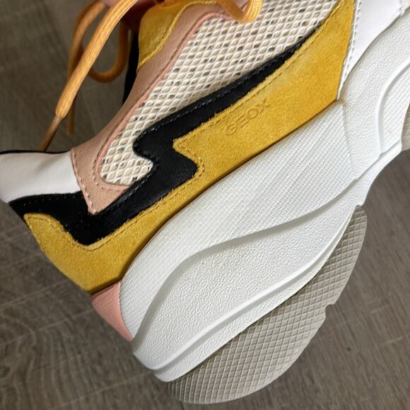GEOX RESPIRA Yellow Cream White Pink Wedge Sneaker Women’s Size 6 - Picture 7 of 9
